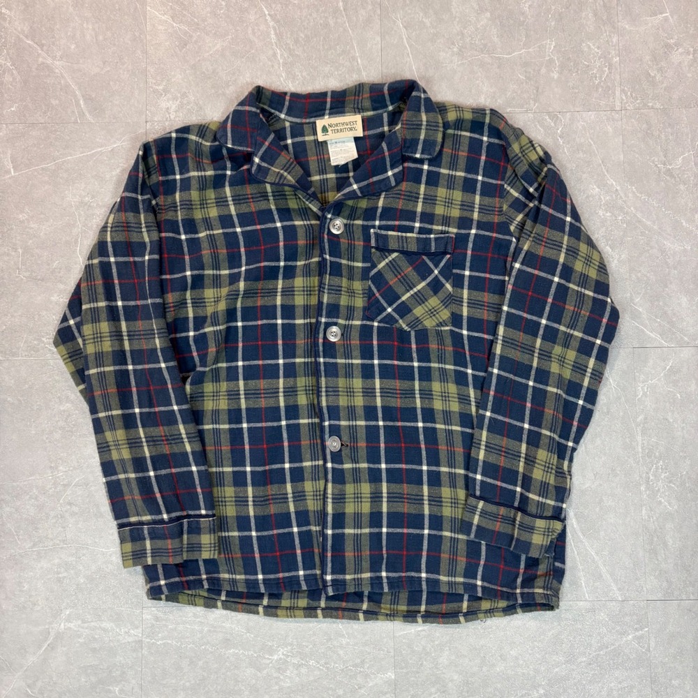 Northwest Territory Mens Plaid Flannel Pajama Top Blue Green Cotton Size M 3247